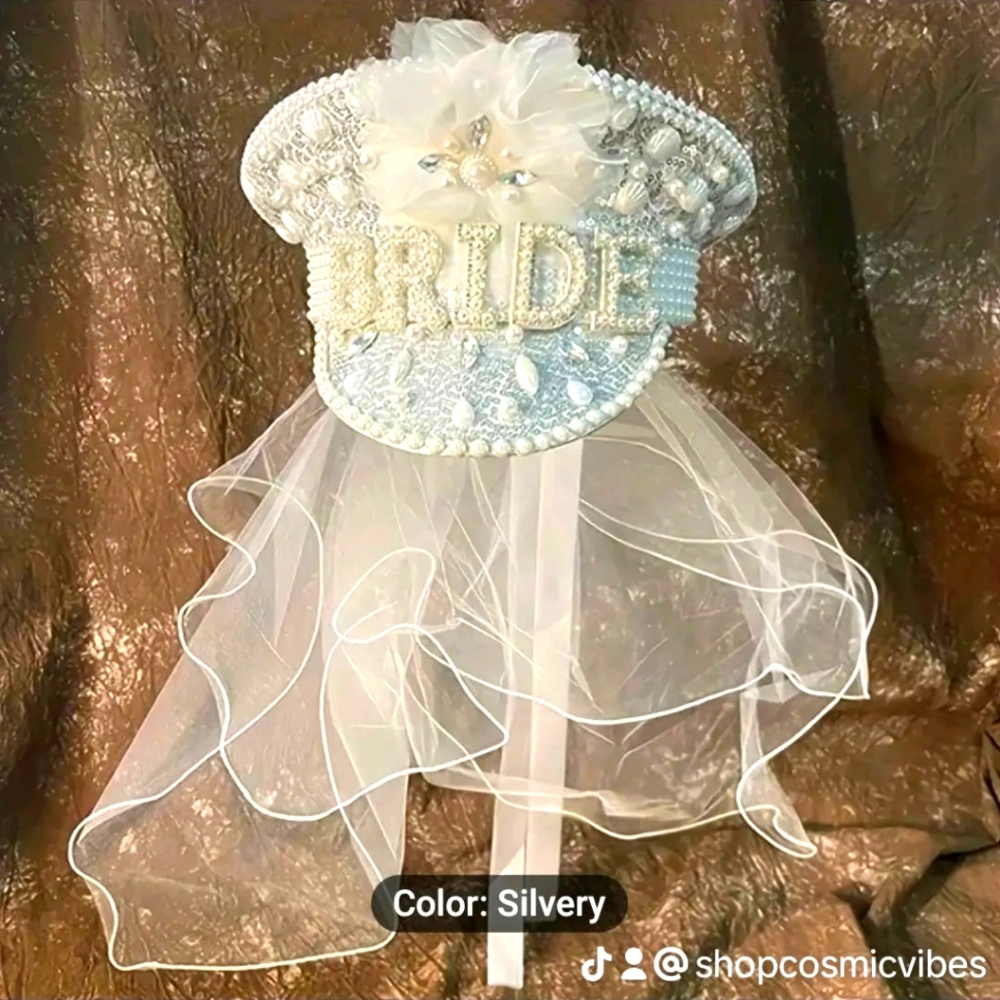Silvery Bride  Captins Hat with Veil